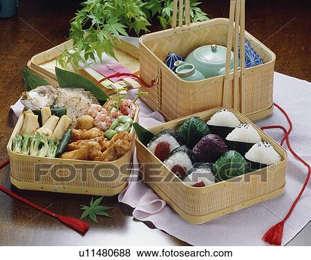 Stock Photo - Packed lunch in basket. Fotosearch