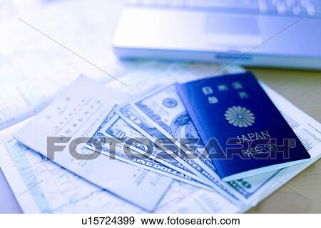Stock Photo - Passport, dollars and documents. Fotosearch