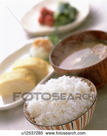 Stock Photography - Plain boiled rice and miso soup. Fotosearch