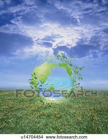 Planet earth between clouds and flowers View Large Photo Image Picture - Planet earth between clouds and flowers. Fotosearch