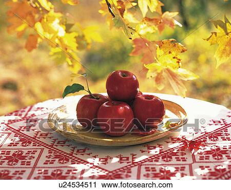 Plate of apples on table View Large Photo Image Stock Image - Plate of apples on table. Fotosearch