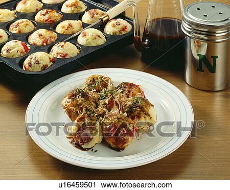 Stock Image - Plate of Japanese octopus dumpling. Fotosearch
