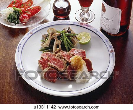 Plate of sliced beef steak View Large Photo Image Stock Image - Plate of sliced beef steak. Fotosearch