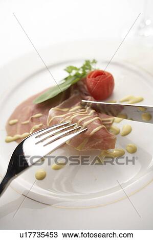 Raw ham carpaccio with sauce View Large Photo Image Stock Image - Raw ham carpaccio with sauce. Fotosearch