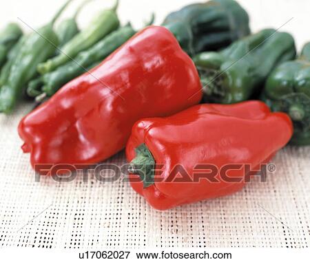 Red and green bell peppers, white background View Large Photo Image Stock Photo - Red and green bell peppers, white background. Fotosearch