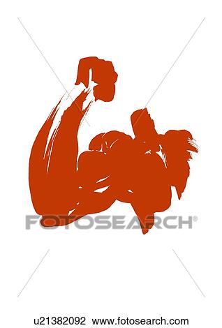 Stock Image - Red Ink Illustration, Man Rising Fist in the Air. Fotosearch