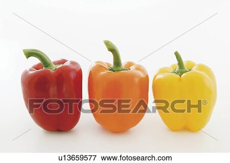 Red, orange, and yellow bell peppers, white background View Large Photo Image Stock Photo - Red, orange, and yellow bell peppers, white background. Fotosearch