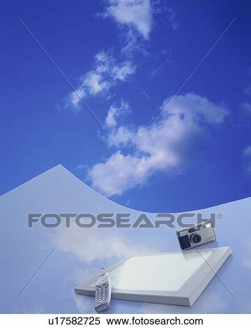 Reflective table with camera, phone and screen under blue sky View Large Photo Image Stock Photography - Reflective table with camera, phone and screen under blue sky. Fotosearch