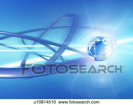 Stock Image - Rings next to illuminated planet earth. Fotosearch