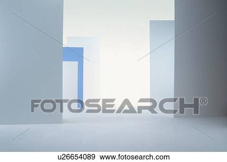 Stock Photo - Room with white and blue wall segments. Fotosearch