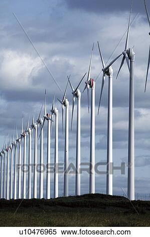 Stock Photography - Row of wind turbines, Horonobe town, Hokkaido prefecture, Japan. Fotosearch