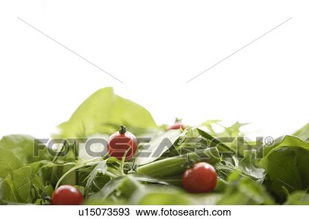 Stock Image - Salad, close up, white background. Fotosearch