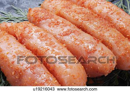 Stock Image - Salted cod roe, close up. Fotosearch