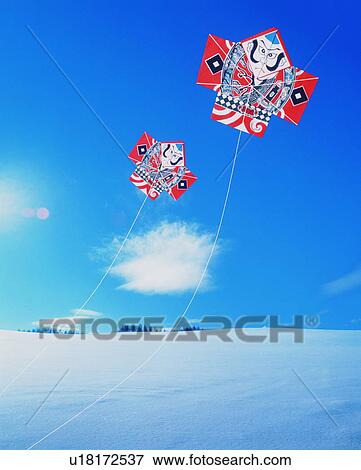 Samurai kites flying over snowy landscape View Large Photo Image Stock Photo - Samurai kites flying over snowy landscape. Fotosearch