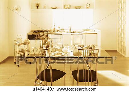 Stock Photo - Sepia toned kitchen. Fotosearch
