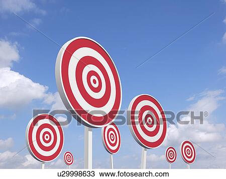 Stock Image - Seven bull's eye with sky in background. Fotosearch
