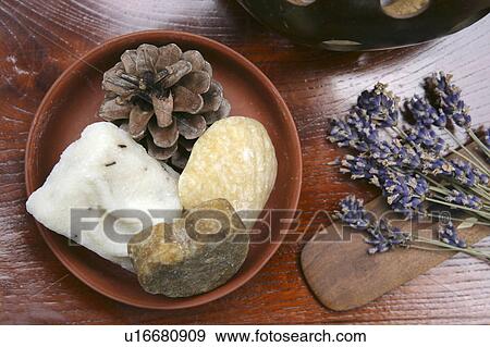 Shaped soaps in a bowl with a pinecone View Large Photo Image Stock Photo - Shaped soaps in a bowl with a pinecone. Fotosearch