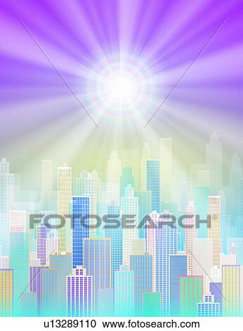 Stock Image - Shining Light over a City. Fotosearch