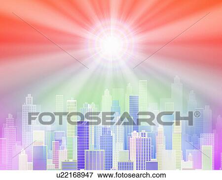 Stock Photo - Shining Light over a City. Fotosearch