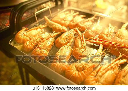 Stock Photo - Shrimp Teppan-yaki. Tokyo Prefecture, Japan. Fotosearch