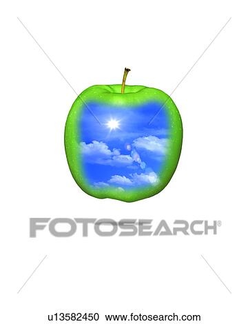 Stock Image - Sky in a green apple. Fotosearch