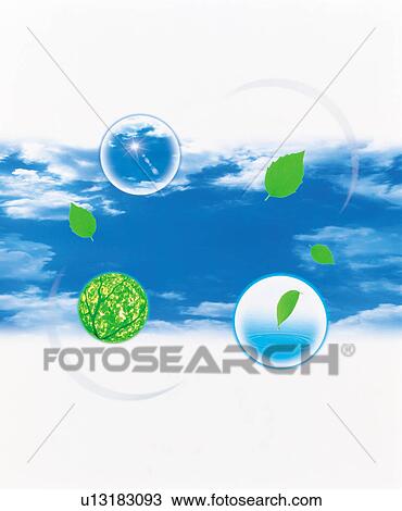 Stock Image - Sky with spheres and leaves. Fotosearch