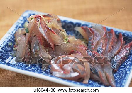 Sliced raw horse mackerel on a plate View Large Photo Image Stock Photo - Sliced raw horse mackerel on a plate. Fotosearch