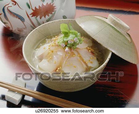 Sliced sea bream and rice in bowl of soup View Large Photo Image Stock Photography - Sliced sea bream and rice in bowl of soup. Fotosearch