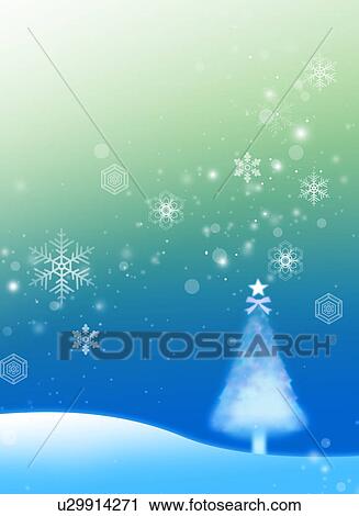 Stock Image - Snowflakes falling on Christmas tree. Fotosearch