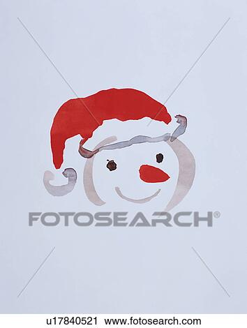 Stock Image - Snowman wearing Santa hat. Fotosearch