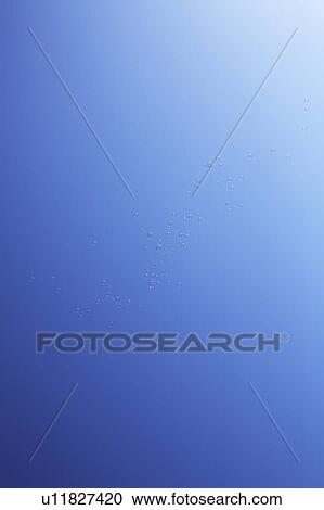 Stock Image - Soap bubbles in sky, blue background, copy space. Fotosearch