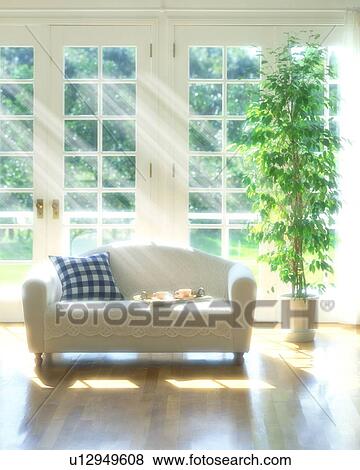 Sofa and potted plant in living room, computer graphic View Large Photo Image Stock Photo - Sofa and potted plant in living room, computer graphic. Fotosearch