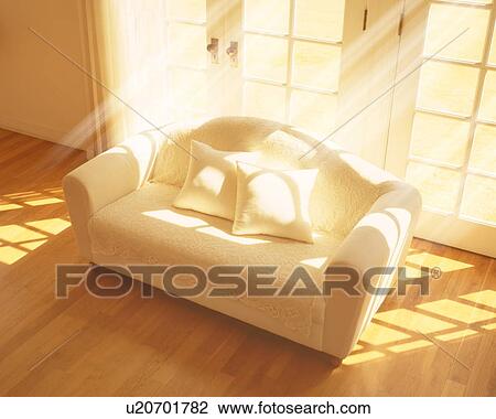 Stock Image - Sofa in living room, computer graphic, toned image. Fotosearch