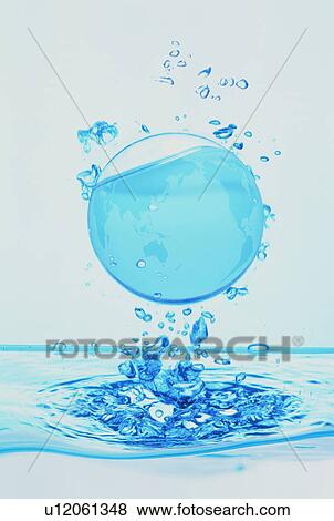 Stock Photo - Sphere and drops of water above surface. Fotosearch