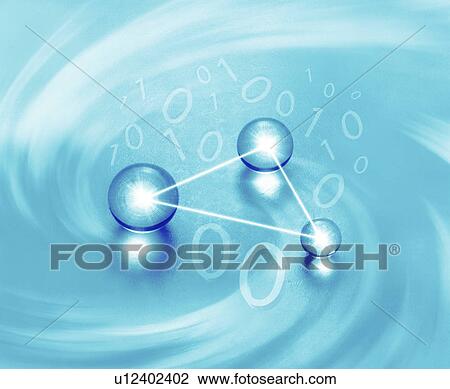Stock Image - Spheres connected with binary codes. Fotosearch