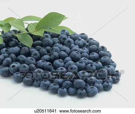 Stock Image - Stack of blueberries, white background. Fotosearch