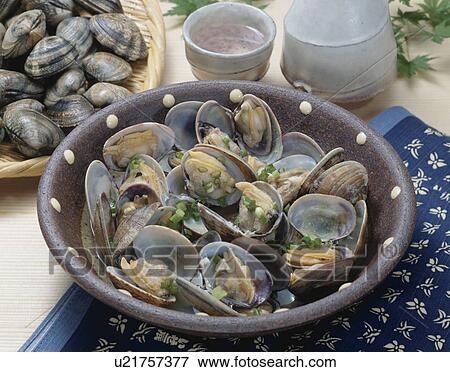 Stock Photo - Steamed Japanese little neck clams . Fotosearch