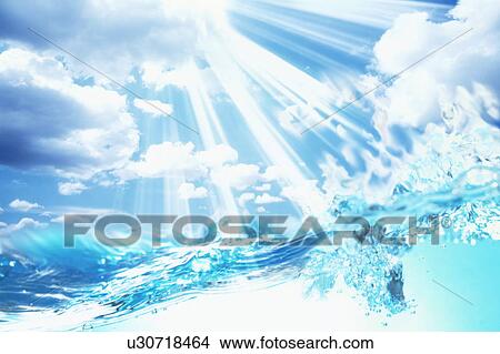 Picture - Sunbeams hitting water surface. Fotosearch