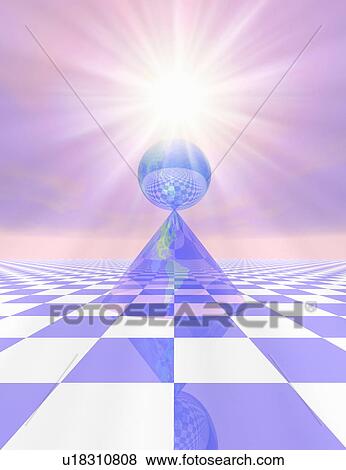 Stock Photo - Sunlight Above a Sphere and Checked Pattern. Fotosearch