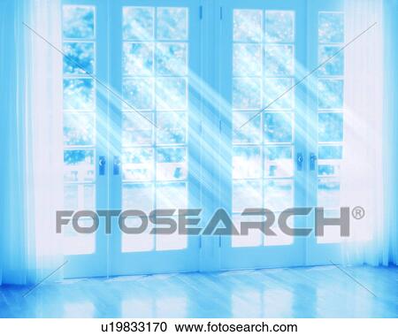 Stock Image - Sunlights from window, computer graphic, toned image, soft focus. Fotosearch