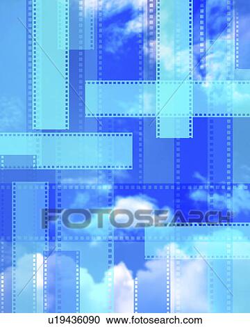 Stock Image - Sunny sky and image of films, computer graphic. Fotosearch
