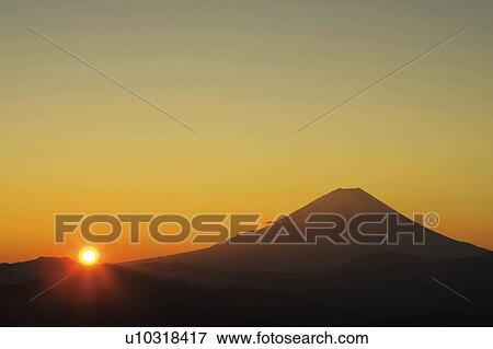 Stock Photo - Sunrise on Mt. Fuji. Masuho, Yamanashi Prefecture, Japan. Fotosearch