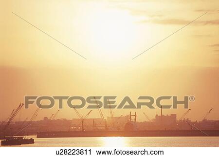 Sunrise over Tokyo Bay and Industrial Area. Koto-ku, Tokyo, Japan View Large Photo Image Stock Image - Sunrise over Tokyo Bay and Industrial Area. Koto-ku, Tokyo, Japan. Fotosearch