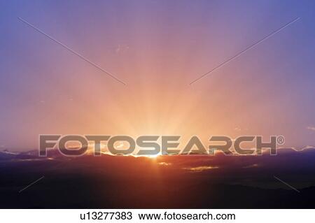 Stock Image - Sunset over Biwa Lake. Otsu, Shiga Prefecture, Japan. Fotosearch