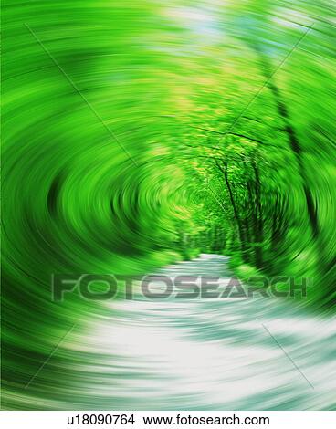 Picture - Swirled image of a footpath in a forest. Fotosearch