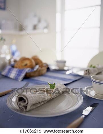 Stock Photography - Table set for breakfast of bagels. Fotosearch