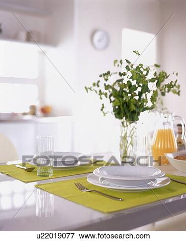 Stock Photo - Table set for breakfast. Fotosearch