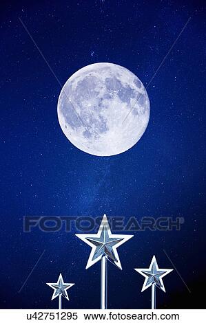Stock Photography - Three Star Shapes Underneath a Full Moon. Fotosearch
