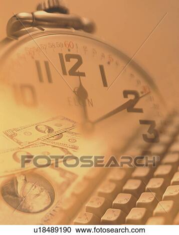 Stock Image - Time, communication and money - digital composite. Fotosearch
