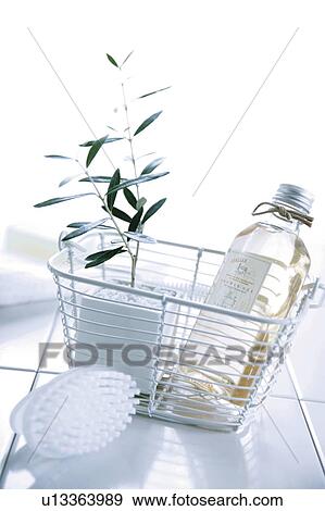 Stock Photo - Toiletries on floor. Fotosearch